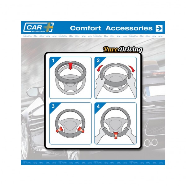 Funda de Volante Transpirable tipo Polipiel, con efecto Piel Girada en Negro, Universal para Volnates 37-39cm diametro