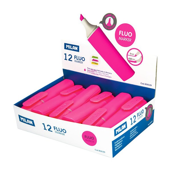 Marcadores fluorescentes color rosa, caja de 12 uds