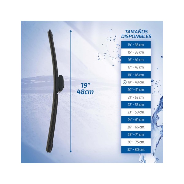 Escobilla Limpiaparabrisas para Coche Modelo Aquan48 Ultra Flex Series 19" 48 cm 1 Unidad con 8 Adaptadores