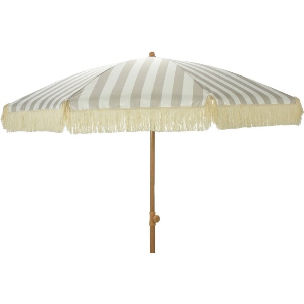 Parasol para jardín, rayas taupe y blanco con flecos, ø183 x 200 cm